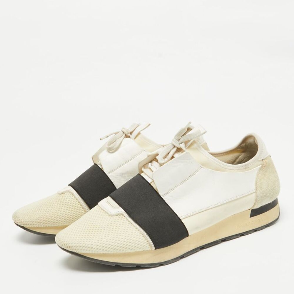 Balenciaga Race Runner Size 44 White Leather Mesh And Neoprene Low Top Sneakers - Picture 2 of 7